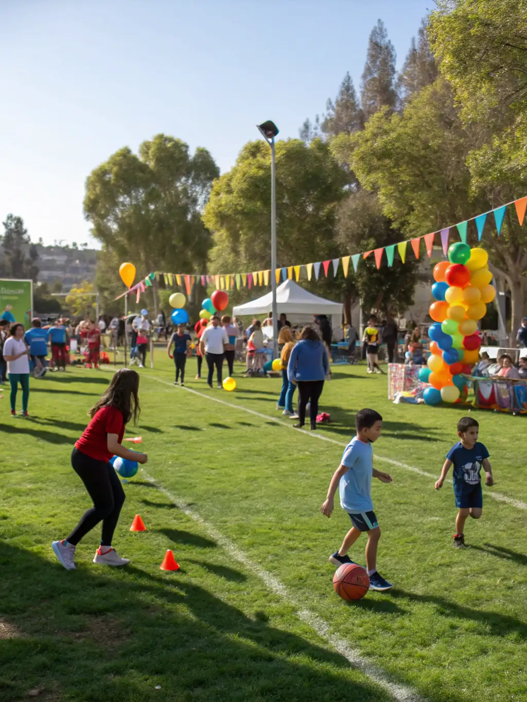 An image capturing a recreational activity organized by GYM AMBIANCE, such as a community sports day, highlighting the joy and social interaction among participants.
