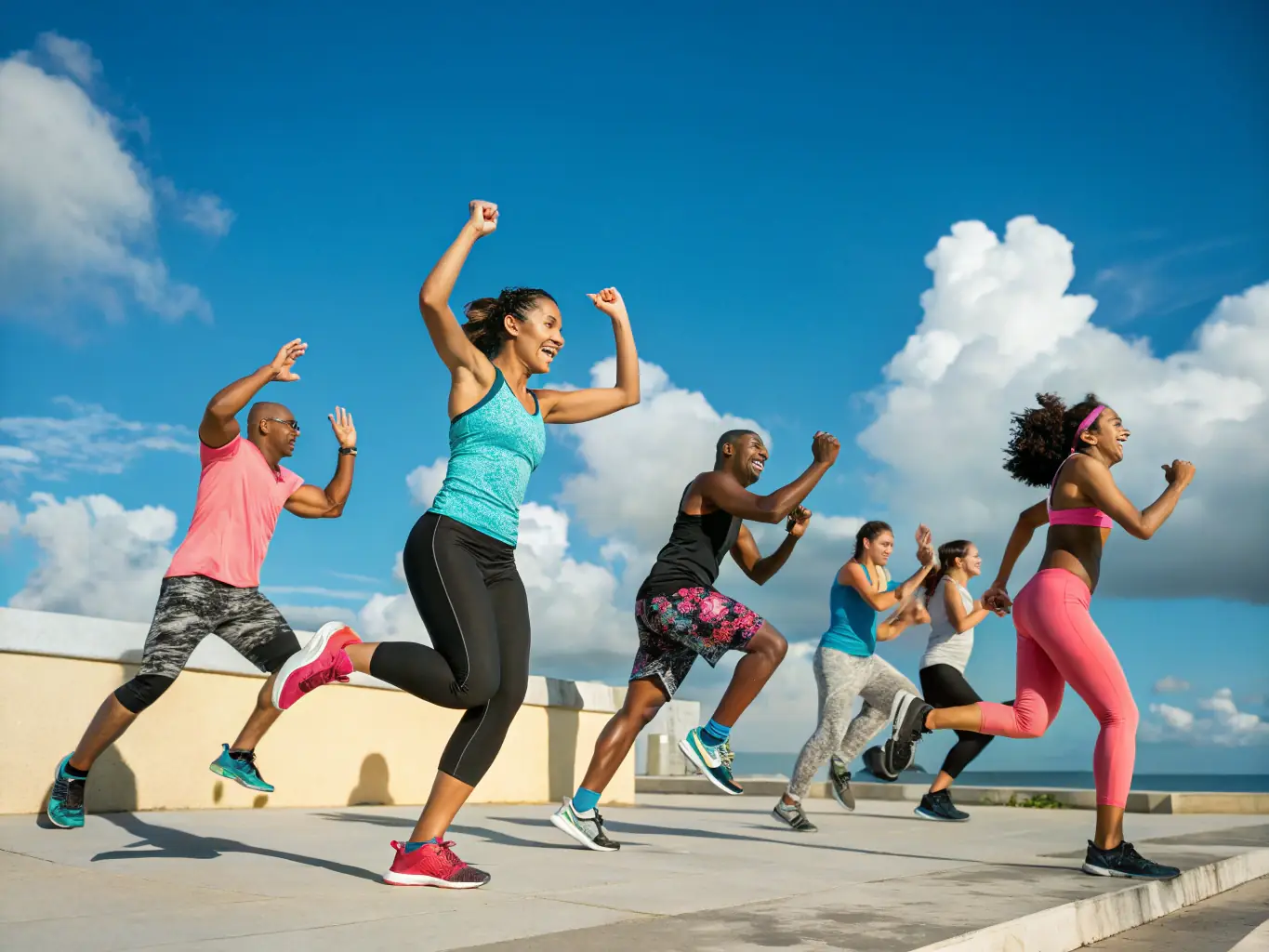 A lively image of people participating in a recreational activity, such as a group fitness class or a sports game, emphasizing the fun and social aspects of the program.